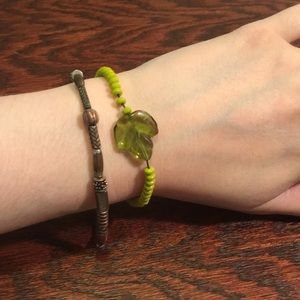 Green glass bead, and copper bead bracelets BOGO